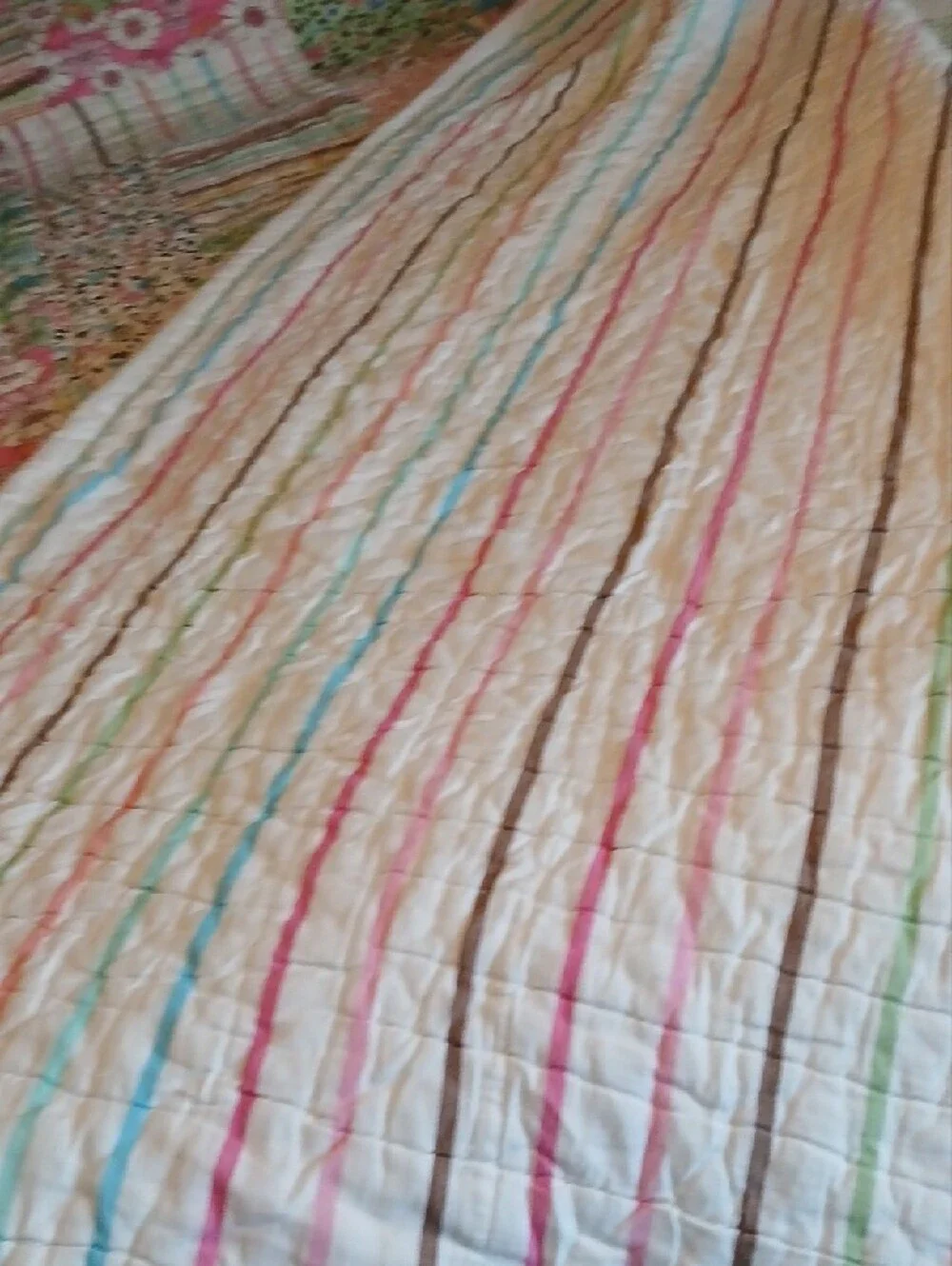 Pastel Floral & Stripe Patchwork Quilt - Multicolor